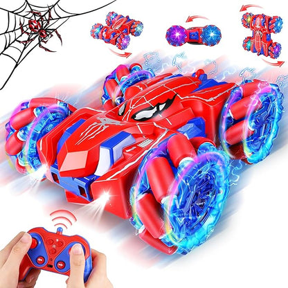 Spider RC Cars for 4 5 6 7 8 Year Old Boys - 2.4Ghz Rechargeable Double Sided Remote Control Stunt Car 360°Rotating 4WD Off-Road RC Drift Car with Light Birthday Xmas Gifts for Kids Age 4-6 5-7 8-12