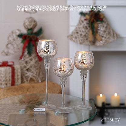 Hosley Set of 3 Crackle Metallic Glass Tealight Holders 12 Inch, 10 Inch, 9 Inch Elegant Home Decor for Ambient Lighting and Stylish Centerpieces and Gift