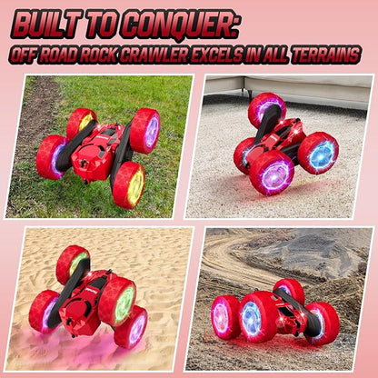 Remote Control Car for Kids Ages 6-12 4WD RC Stunt Car with LED Lights &amp 360° Flips 2.4GHz Fast Electric Toy Vehicle Upgraded Battery Birthday for Boys Ages 8-10