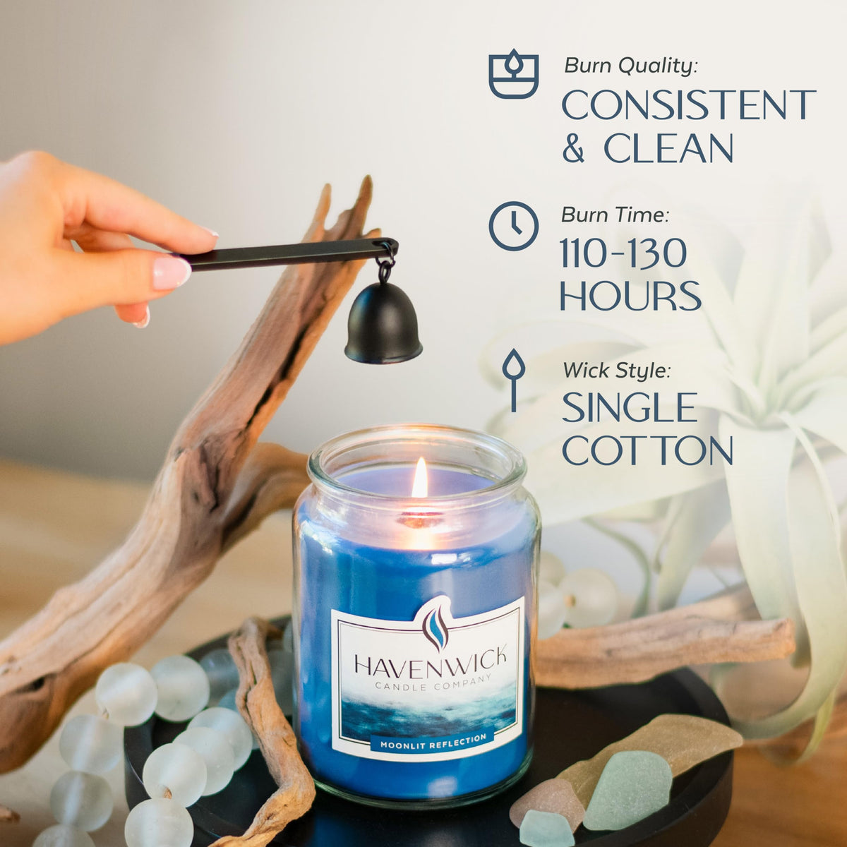 Havenwick Moonlit Reflection Soy Blend 22-oz Large Jar Candle, Long Lasting 110-130 Hour Burn Time with Single Cotton Wick, Relaxing Scented Candles for New Home Gift & Housewarming Parties