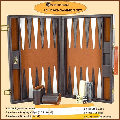 Premium Backgammon Set Backgammon Sets for Adults15 Inches Backgammon Board Games for Adults and Kids Travel Backgammon Set Strategy Game Checkerboard Design Brown