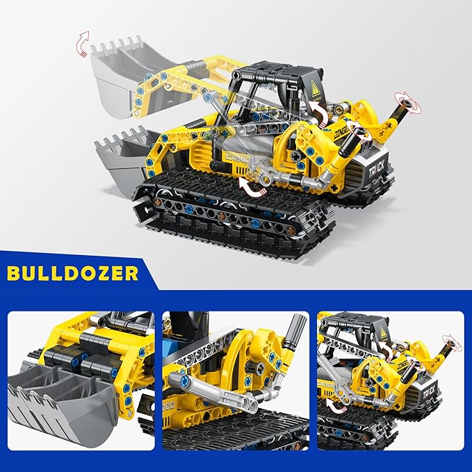 2-in-1 Excavator &amp Bulldozer Building Kit - 399 Pieces STEM Educational Construction Toys for Kids Creative Birthday Gift Idea