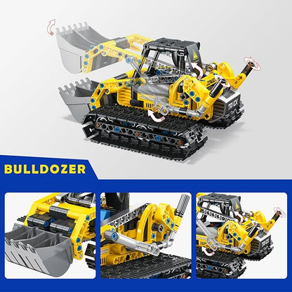 2-in-1 Excavator &amp Bulldozer Building Kit - 399 Pieces STEM Educational Construction Toys for Kids Creative Birthday Gift Idea