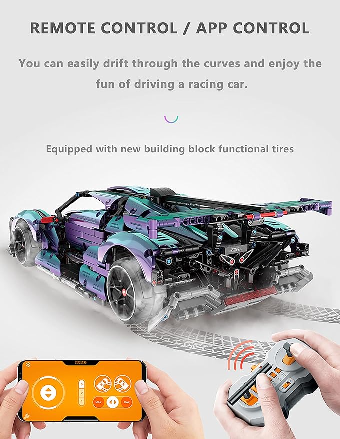 Super Sports Car Building Blocks Set 1:10 Apollo IE Raceing Car Model Building Race Engineering Toy for Adults Remote Control Drifting Hypercar with 5 Motors(2036 PCS)