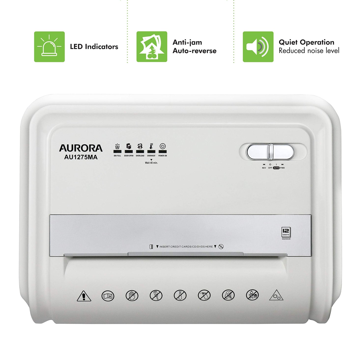 Aurora Professional Grade 12-Sheet Micro-Cut Paper and CD/Credit Card Shredder/ 60 Minutes Continuous Run Time, White/Gray