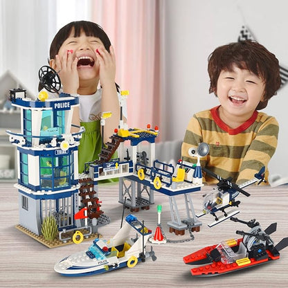 City Police Station STEM Building Sets Compatible with Lego Military Helicopter AirplaneBoats Ship Swat TeamBuilding Kit for Kids 565 PCS Best Gift for 6-10 Boys