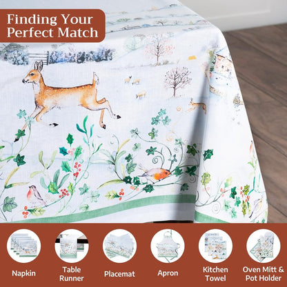 Maison d' Hermine Table Cloth Rectangle Table 100% Cotton 70 x 90 Inches Fall Tablecloth Reusable Everyday Use for Thanksgiving Christmas Decorations Dining Farmhouse Party (Snowy World)