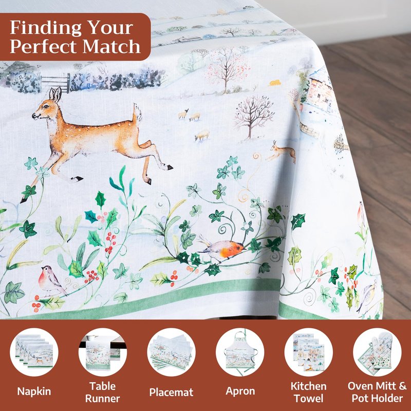 Maison d' Hermine Table Cloth Rectangle Table 100% Cotton 70 x 108 Inches Fall Tablecloth Reusable Everyday Use for Thanksgiving Christmas Decorations Dining Farmhouse Party (Snowy World)