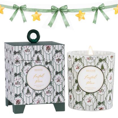 M&SENSE Christmas Holiday Candle - Frosted Pine Scent, 7.4oz Soy Wax, Winter Scented Candle Gift for Women and Teen Girls