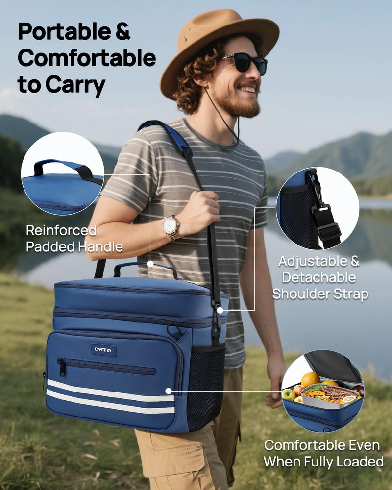 Carttiya Large Lunch Box Men & Women - Big Lunch Box, lunch cooler for men work 26L, Adjustable Strap (Blue)
