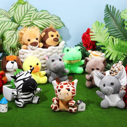 Skylety 12pcs Mini Safari Stuff Animal 3.9 Inch Cute Jungle Stuffed Animal Lion Rabbit Owl Hedgehog Monkey Tiger Zebra Elephant Leopard Hippopotamus Rhinoceros for Easter