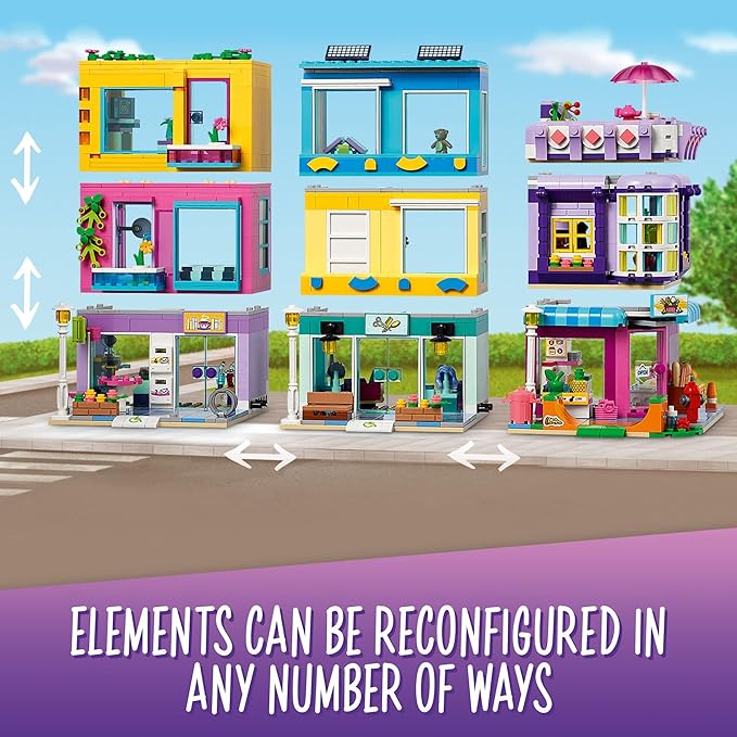 LEGO Friends Main Street Building Heartlake City Café &amp Hair Salon 41704 Modular Building Toy Doll House for Pretend Play Fun with Shops Hair Salon and Mini Dolls Gift Idea for Kids Girls Boys