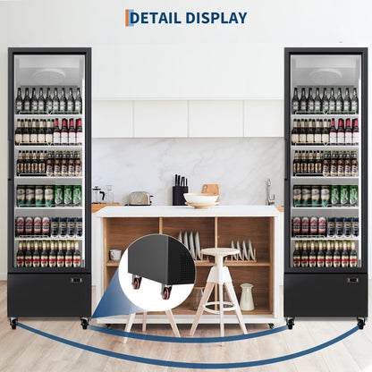 Garvee 13.4 Cu.Ft Commercial Refrigerator, LED Display Merchandiser Fridge with Glass Door for Restaurants, 5 Adjustable Shelves, Black Upright Cooler for Shop, Cafe, Baker, Black