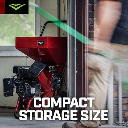 Earthquake 33968 K32 Chipper Shredder, Heavy Duty 212cc 4 Cycle Viper Engine, Chip Branches up to 3” in Diameter, 20:1 Reduction, Airless Wheels, Included Debris Bag, Red