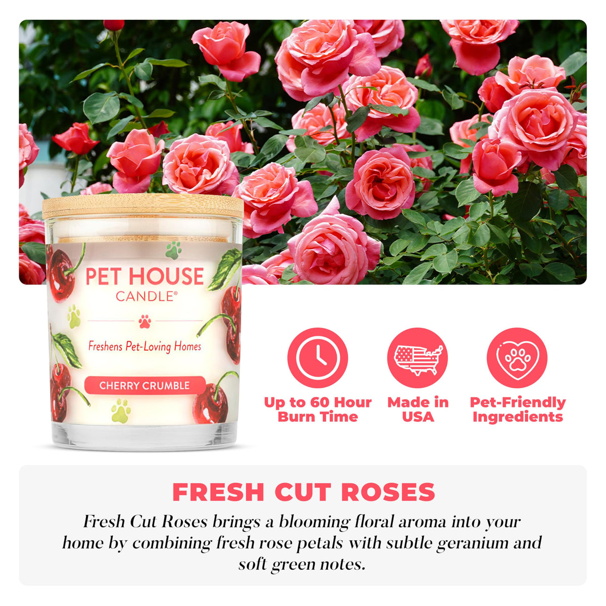 Pet House Candles, Long Burning Scented Candles for Home, Plant-Based, 60 Hour Burn Time - Lilac Garden and Fresh Cut Roses, 9 oz, 2 Pack