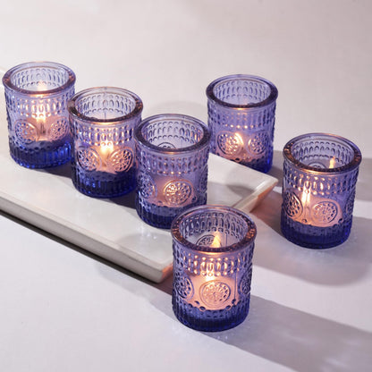 Ajuny 12 Pack Blue Votive Candle Holders Bulk for Table Centerpieces for Wedding Party Decor Table Centerpieces Dinner Dining Coffee Table Coffee Table Glass Tea Lights Candle Holder Home Accents