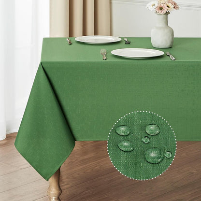 Veblandy 2 Pack Rectangle Tablecloth, 52x70 inch, Water Resistant Wrinkle Free Linen Textured Table Cloth Washable, Decorative Fabric Table Cover for Dining, Party and Camping, Green