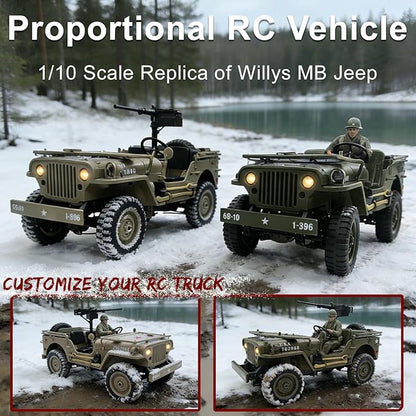 YUCT 1/10 RC Crawler - Military Vehicles Willys MB Jeep 4x4 Army Off Road Trucks for Adults(Camel with Driver Figure &amp Machine Gun)