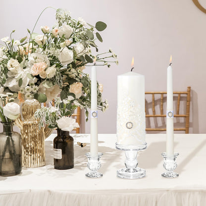 Unity Candles with Glass Candle Holder for Wedding Ceremony - Unity Candle Set Wedding Candles for Ceremony, Unity Ideas for Religious Anniversary Newlyweds Unity Candle Gifts