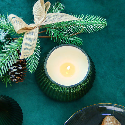 SYFURNIX Fir Pine Scented Candle Mercury Glass Tree Decorative Scented Candle Soy Wax Aromatherapy for Spring Home Table Decor Gift for Women 8oz Green