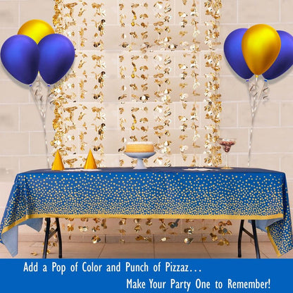 ZULADISE 2 Pack Premium Blue and Gold Plastic Tablecloths – Thick, Durable, Reusable Table Covers (54 x 108 in) – Disposable Party Tablecloths for Birthday, Graduation and Event Decorations