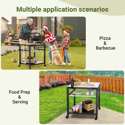 NUUK Grill Cart 30"x24" Pizza Oven Table for Outdoor 3-Shelf with Stainless Steel Top