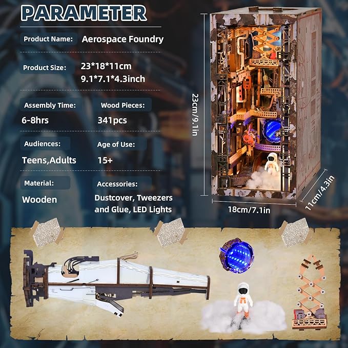 Book Nook Kit- DIY Miniature Industrial Model Kit with Dust Cover &amp LED Lights(Aerospace Foundry)