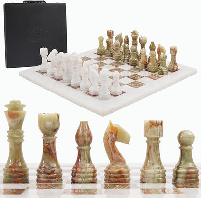 Radicaln Marble Chess Set 15 Inches White and Green with Storage Box Handmade Luxury Board Games for Adults Ideal Marble Chess Board Game Set &amp Chess Pieces