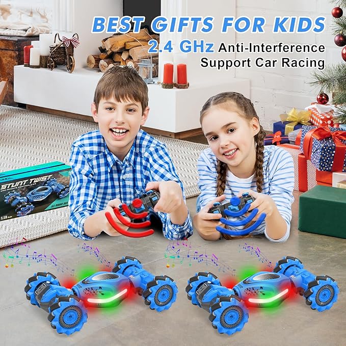 RC Car Gesture Sensing Stunt Car Toys for Boys Girls 6-12 Best Gifts for Kids Boys 6 7 8 9 10 11 12 Years Old 2.4GHz 4WD RC Toy Off-Road 360° Rotate All-Round Drift with Lights Music