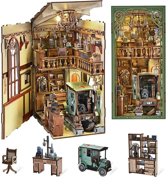 Book Nook Kit DIY Scene Miniature House Kit Tiny House Mini Booknook Craft Bookshelf Decor 3D Puzzles for Adults Gifts for Book Lovers (The Radium Lady)