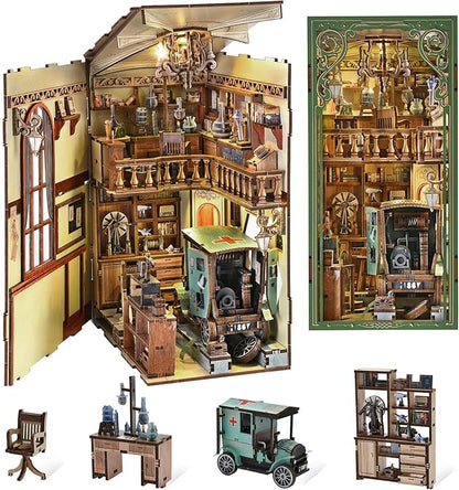 Book Nook Kit DIY Miniature Dollhouse Book Nook Kit with Dust Cover and LED Light-The Radium Lady