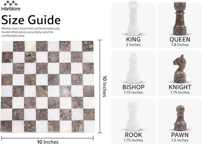 Marble Chess Set 10 Inch White &amp Oceanic Luxury Chess Board Set with 32 Pieces &amp 2 Extra Queens Classic 2 Player Game for Adults Travel &amp Home Decor Friendly
