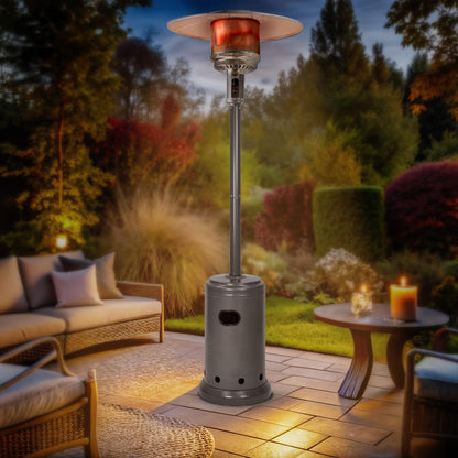 Amazon Basics 46,000 BTU Portable Outdoor Propane Patio Heater with Wheels, Commercial & Residential with Water Tank, Adjustable Heat Output, 9-Foot Radius, Slate Gray, 32.1"L x 32.1"W x 91.3"H
