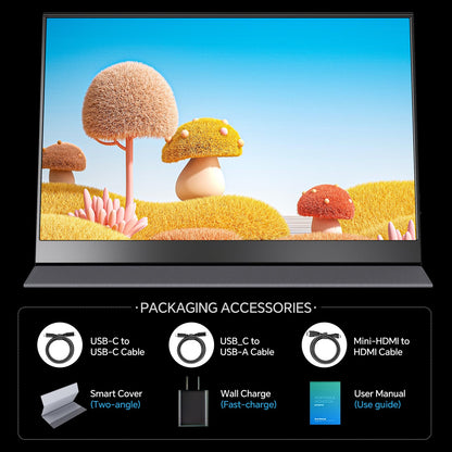 Yxk Portable Monitor 15.6 Inch 4K 60Hz 100% sRGB Ultra-Slim Travel Monitor with Dual Speakers USB-C HDMI Second Screen for Laptop PC Mac Phone Xbox PS4/5 Switch, VESA Kickstand with Cover Stand