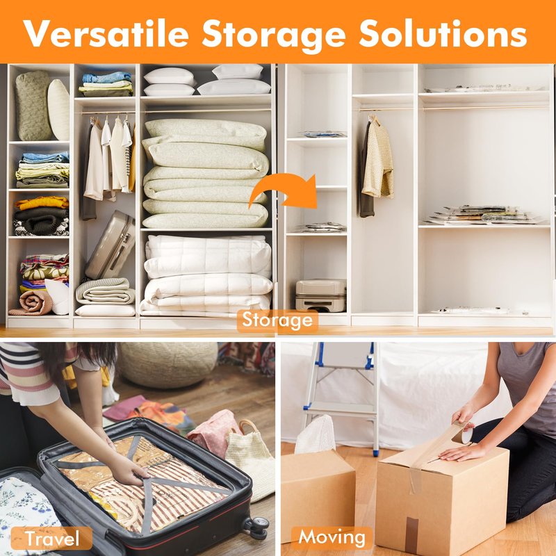 GONGSHI Vacuum Storage Bags, Space Saver Seal Bags For Clothing, Travel Luggage,Blankets, Comforters, Pillows, Clothes Storage.12 Combo