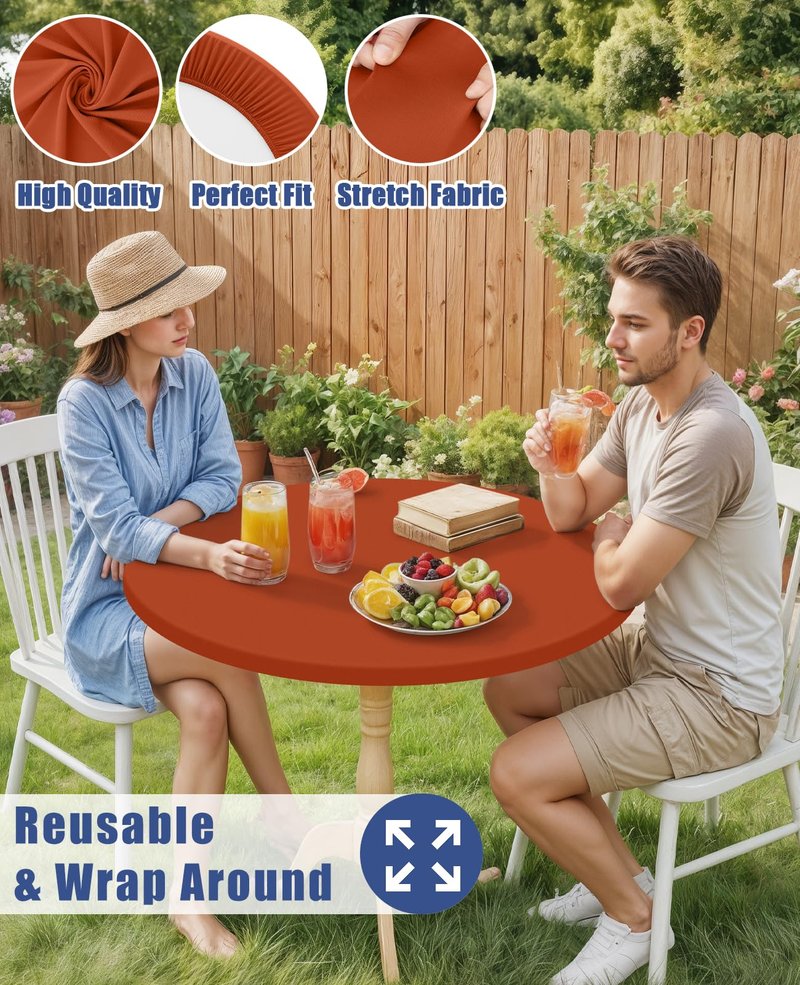 Moosfor Round Spandex Tablecloth, Elastic Fitted Waterproof Tablecloths for 18"-24" Tables, Stretch Washable Picnic Table Cover for Camping, Dining, Indoor and Outdoor, Rust