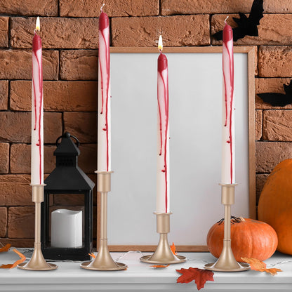 Zhengmy 4 Pack Halloween Vampire Tears Taper Candles, 10 Inch Tall Bleeding Candles Blood Drip Spooky Gothic Candlesticks for Halloween Vampire Home Party Decorations Supplies(White)