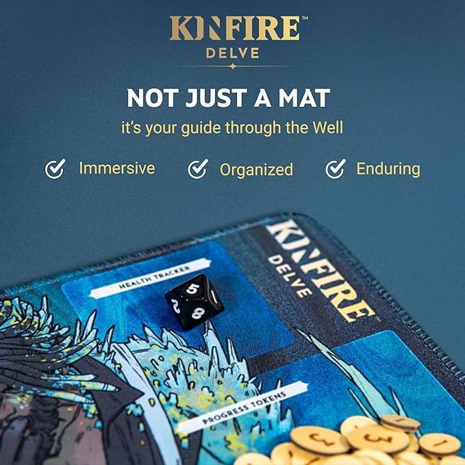 Kinfire Delve Official Playmat – 12x20’’ Neoprene Game Mat with Stitched Edges – Organize Your Well Deck Health Tracker and Challenges – Smoother Gameplay and Easier Handling