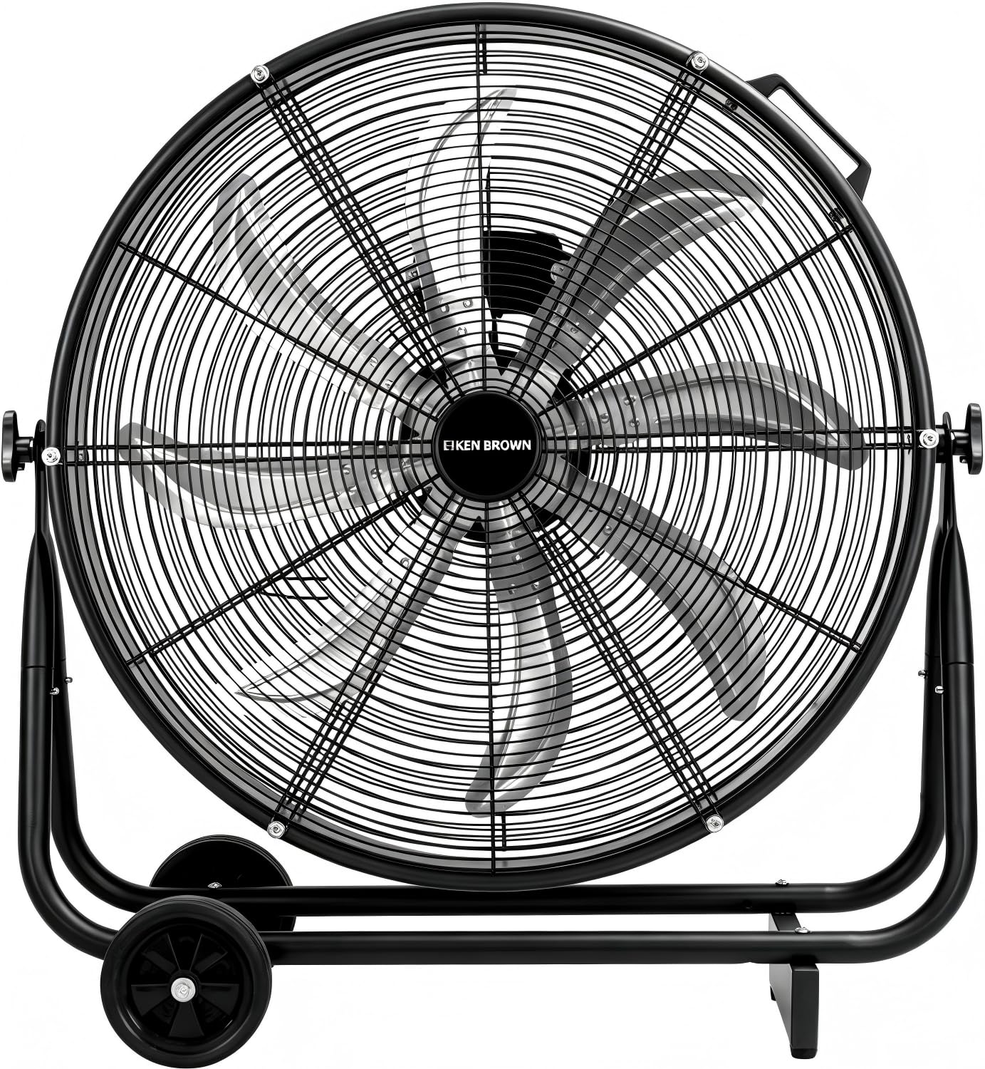 KEN BROWN 24 Inch Industrial Shop Fan, TurboSweep 8 Blades High Velocity Drum Fan, 9500 CFM, Heavy Duty 3 Speeds, 360° Adjustable Tilt for Industrial Commercial Gym Garage