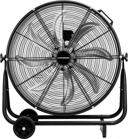 KEN BROWN 24 Inch Industrial Shop Fan, TurboSweep 8 Blades High Velocity Drum Fan, 9500 CFM, Heavy Duty 3 Speeds, 360° Adjustable Tilt for Industrial Commercial Gym Garage