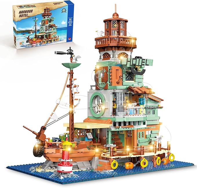 Harbour Hotel Mini Bricks Building Kit Ideas Creative Architecture Building Toys Birthday Gift for Adult Boys Girls -2142 Pieces