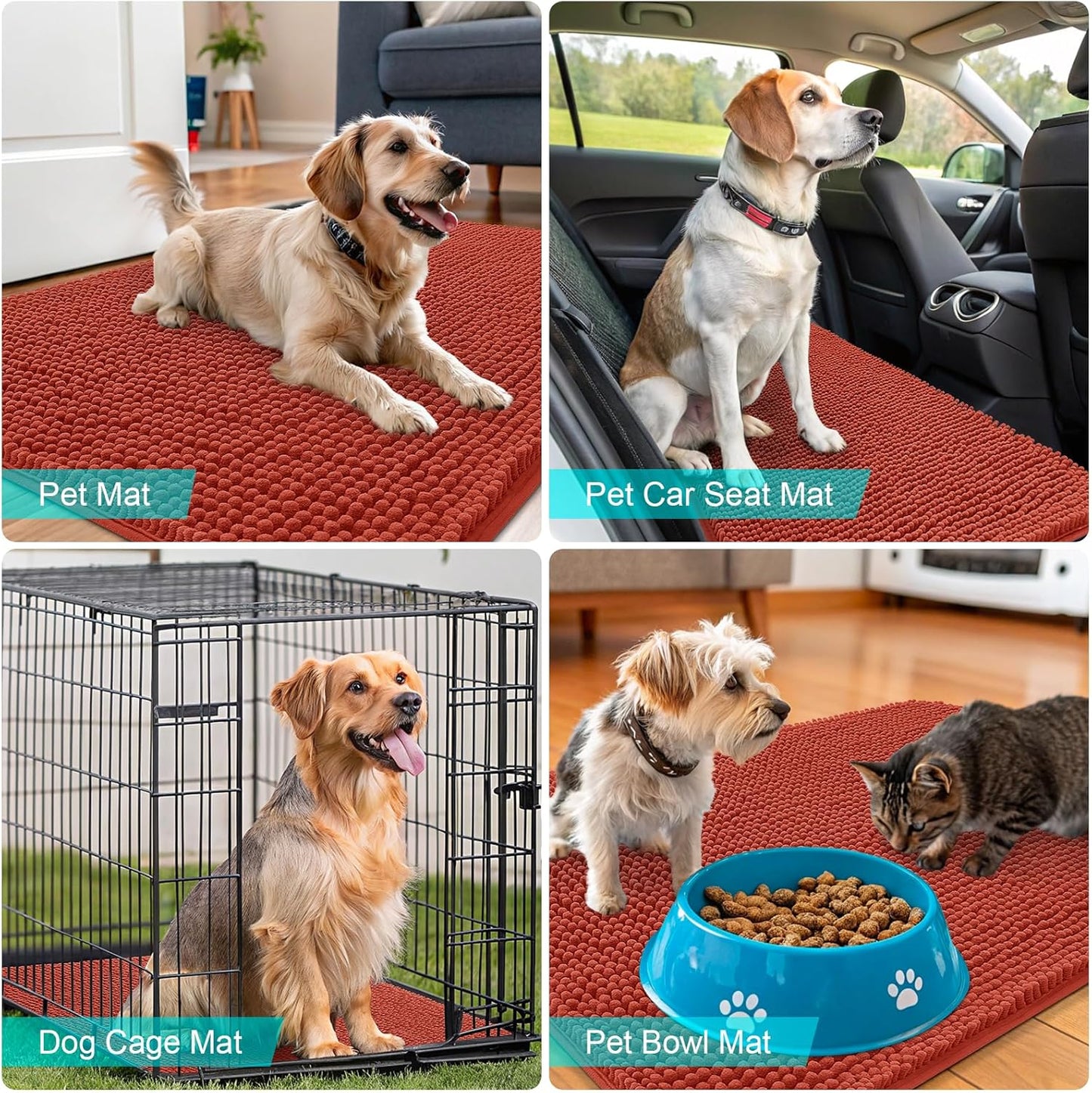 OLANLY Dog Door Mat - Absorbent Non-Slip Mud Mat for Indoor Use | 35x24, Quick Dry Chenille, Maple Red