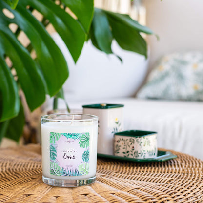Kate Bissett Baubles Tropical Oasis Scented Premium Candle and Jewelry with Surprise Earring Inside | 10 oz Large Candle | Made in USA | Parrafin Free