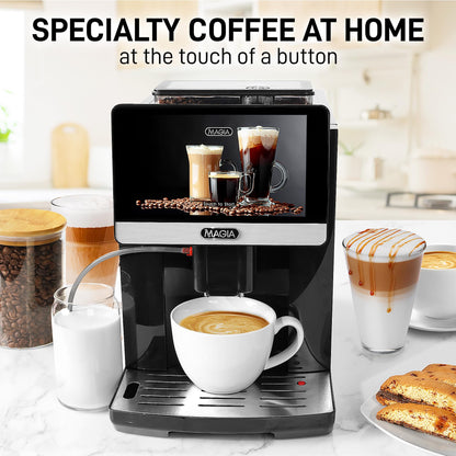 Zulay Magia Super Automatic Espresso Maker Machine with Grinder - 19 Fully Customizable Coffee Options, Auto Cleaning, Milk Foam System - for Latte, Cappuccino- Prime - Silver (13.8x18x9.4)