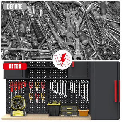 Big RED Garage Storage Cabinets System, 6-Pcs Workshop Cabinet Set in Black, Included Steel Cabinets Drawers Rolling Chest and Pegboard,Locked Garage Storage Cabinet