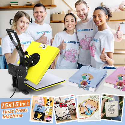 Whubefy Heat Press Machine 15x15 Slide Out, Digital Clamshell Heat Press Machine for T Shirts Printer, Heat Up Fast & Even, Sublimation Shirt Press Machine for Mouse Pad, Pillows, Coasters, Puzzles