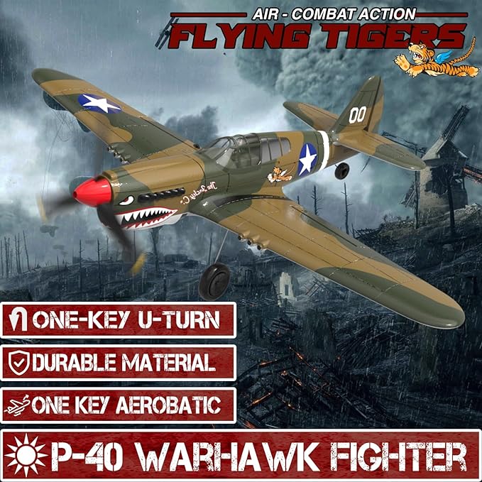 LEAMBE RC Plane 4 Channel Remote Control Airplane - Ready to Fly P-40 Warhawk RC Airplane for Beginners Adult with Xpilot Stabilization System &amp One Key Aerobatic