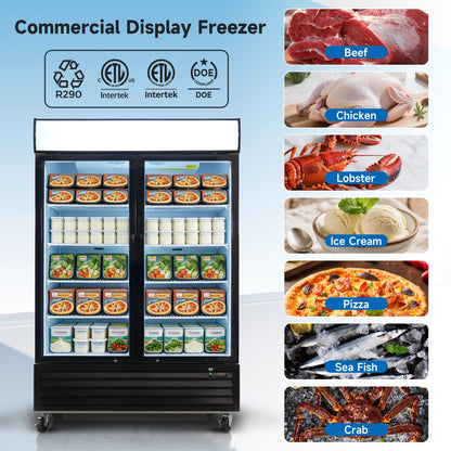 54" Commercial Merchandiser Freezer,46 Cu.ft Commercial Display Freezer with 2 Glass Door,Upright Freeze Storage w/Auto Defrost,LED Lighting & ETL Certified,for Supermarkets,Ice Cream,Black