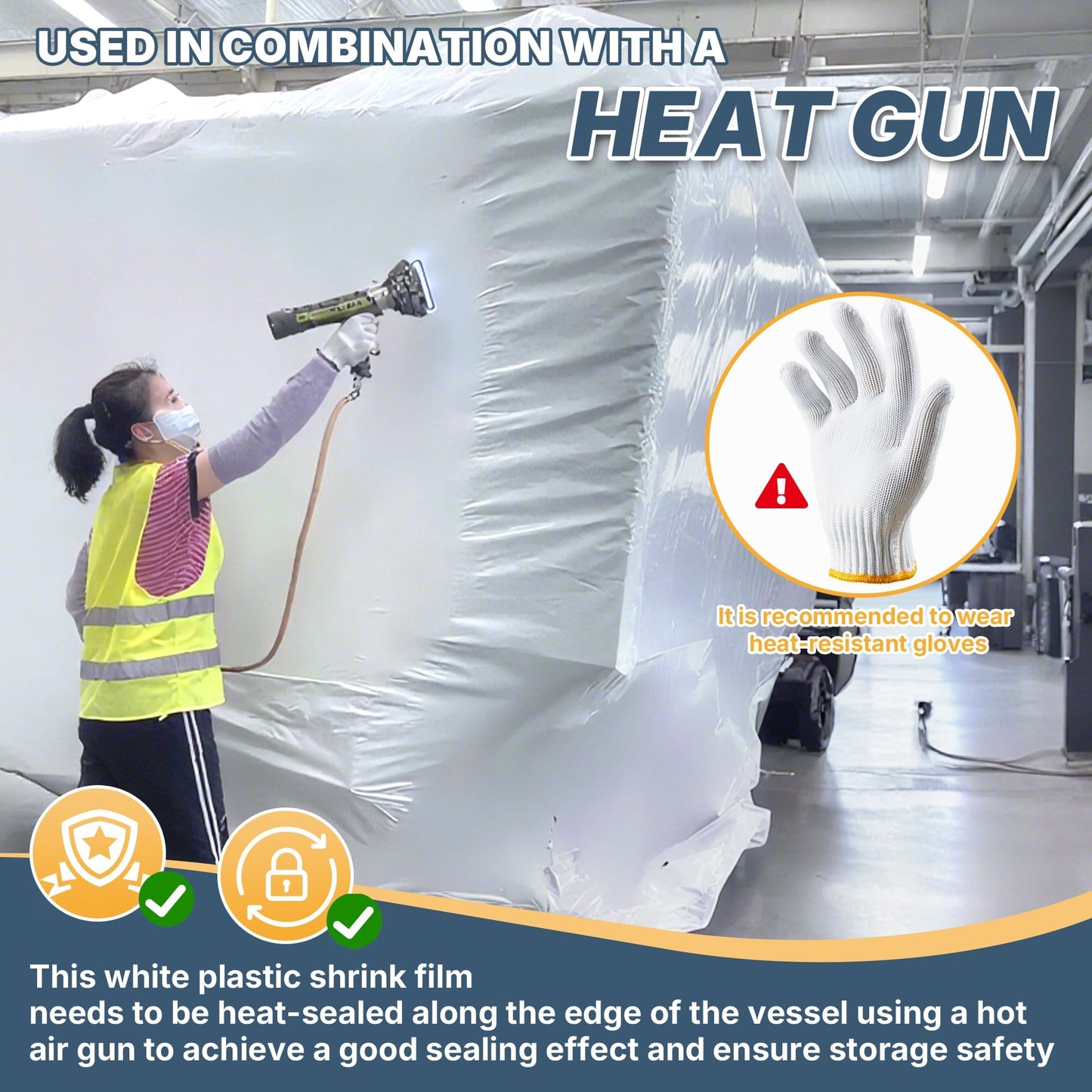 14' X 50' Polyethylene Plastic Shrink Wrap for Boat Shrink Wrap - 7 Mil Boat Shrink Film for Use with Heat Gun, UV Resistance Industrial Shrink Wrap for Protection and Storage, White