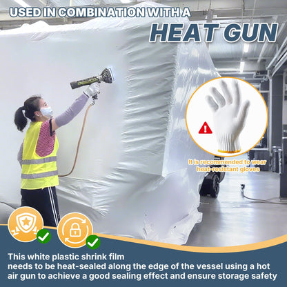 14' X 50' Polyethylene Plastic Shrink Wrap for Boat Shrink Wrap - 7 Mil Boat Shrink Film for Use with Heat Gun, UV Resistance Industrial Shrink Wrap for Protection and Storage, White